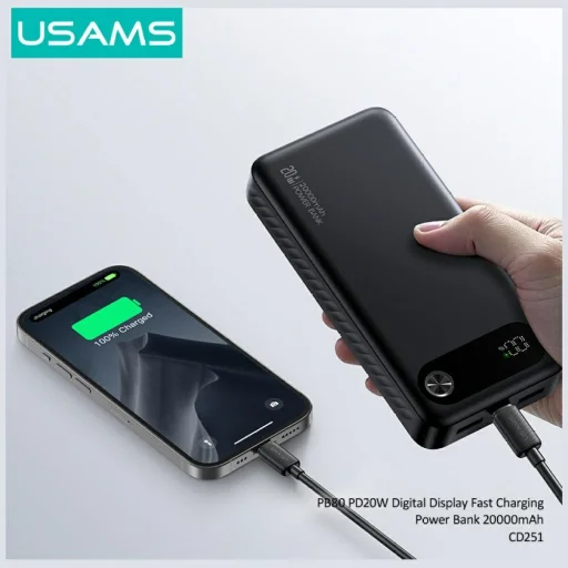 USAMS PB80 Power Bank PD20W 20000mAh fekete - 2