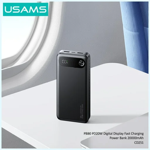 USAMS PB80 Power Bank PD20W 20000mAh fekete - 7