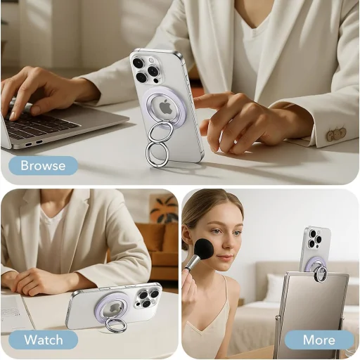 Phone Grip Stand (2K6180361) - Mágneses, 360°, 5.2mm Ultravékony, HaloLock Univerzális Gyűrűvel - Levendula ESR - 4