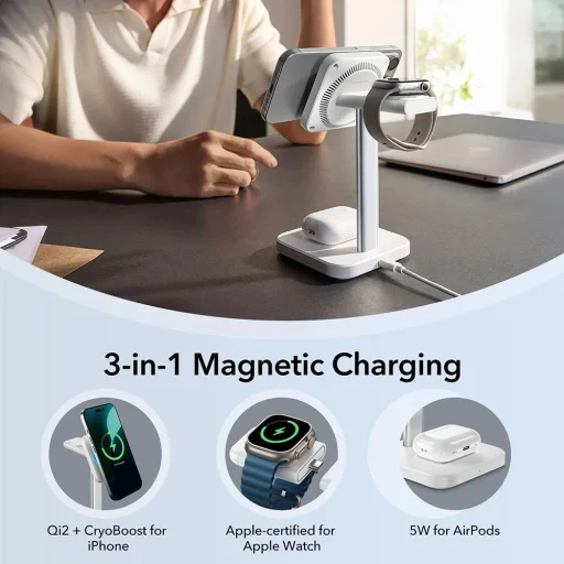 ESR CryoBoost Töltőállomás (2C5880861) - Adapterrel, Levehető Óratöltővel, Qi2.2, 35W Apple Eszközökhöz fekete - 7