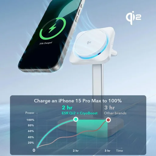 ESR CryoBoost Töltőállomás (2C5880861) - Adapterrel, Levehető Óratöltővel, Qi2.2, 35W Apple Eszközökhöz fekete - 9