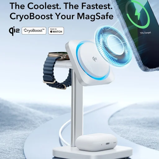 ESR CryoBoost Töltőállomás (2C5880861) - Adapterrel, Levehető Óratöltővel, Qi2.2, 35W Apple Eszközökhöz fekete - 3