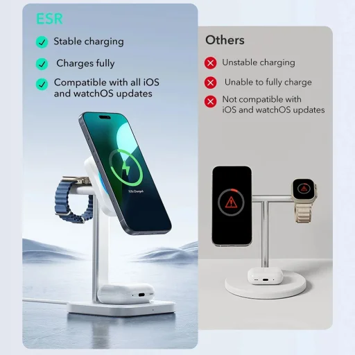ESR CryoBoost Töltőállomás (2C5880861) - Adapterrel, Levehető Óratöltővel, Qi2.2, 35W Apple Eszközökhöz fekete - 5