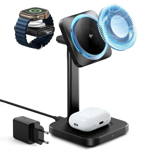 ESR CryoBoost Töltőállomás (2C5880861) - Adapterrel, Levehető Óratöltővel, Qi2.2, 35W Apple Eszközökhöz fekete - 1
