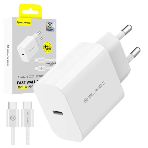 Blavec Hálózati töltő BC-9 - USB-C - PD 20W 3A USB-C - USB-C kábel (TCBC9-CW203A+CC) fehér - 1
