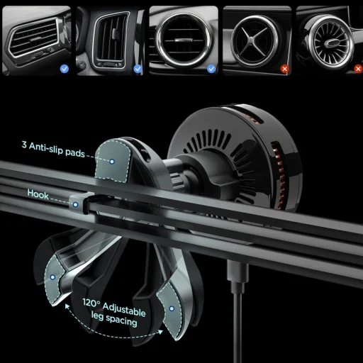 Spigen Essential EV25MFAQ Qi2.2 Peltier Mágneses Magsafe Autós Tartó Vezeték Nélküli Töltő Fekete - 2