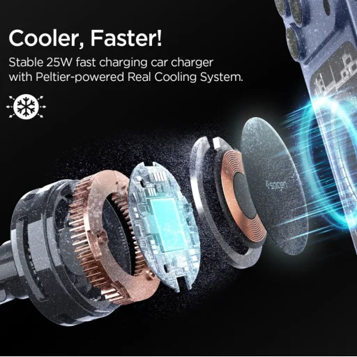 Spigen Essential EV25MFAQ Qi2.2 Peltier Mágneses Magsafe Autós Tartó Vezeték Nélküli Töltő Fekete - 4