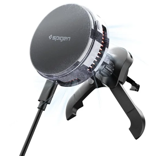 Spigen Essential EV25MFAQ Qi2.2 Peltier Mágneses Magsafe Autós Tartó Vezeték Nélküli Töltő Fekete - 1
