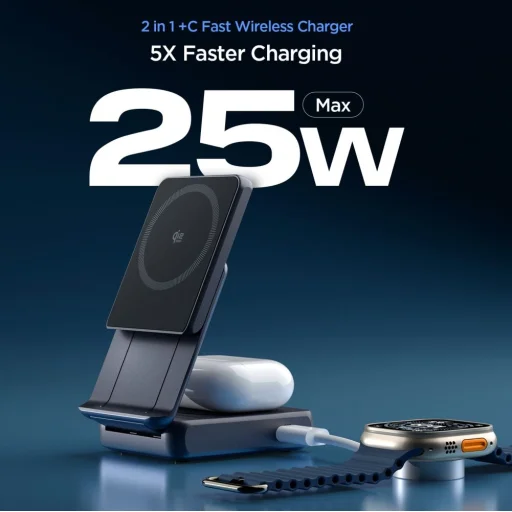 SPIGEN ESSENTIAL EF302MOQ Qi2.2 2IN1 MÁGNESES MAGSAFE VEZETÉK NÉLKÜLI TÖLTŐ FEKETE - 3