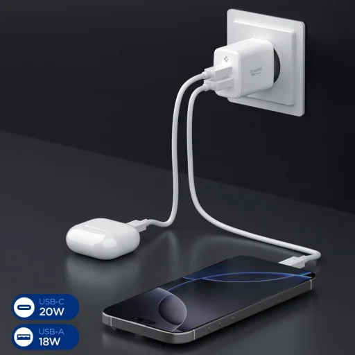 Fehér Spigen Essential EE202EU 2-portos hálózati töltő 20W - 4