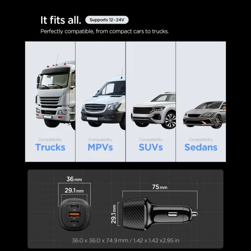 Spigen Essential Ev1133 3-portos autós töltő 113W fekete - 5