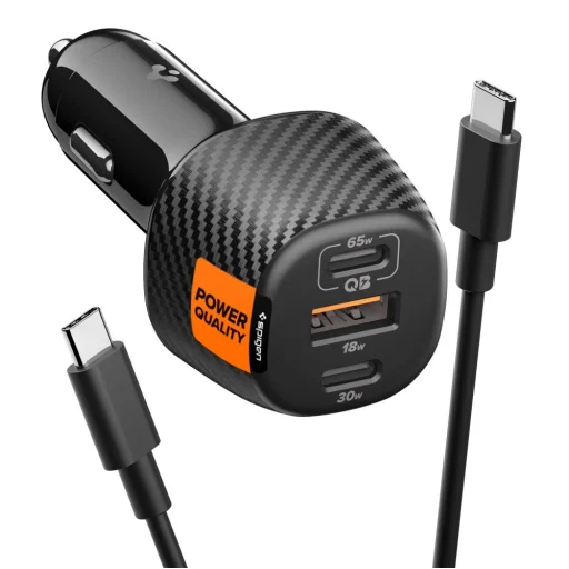 Spigen Essential Ev1133 3-portos autós töltő 113W fekete - 1