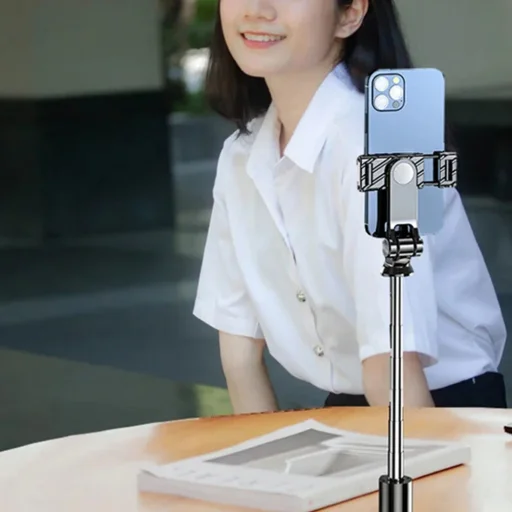 Mini Selfie Bot Techsuit (K03) - Kompakt Állvány Bluetooth Távirányítóval, Összecsukható, 70 cm - Fekete - 4