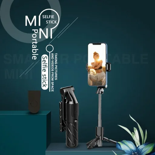 Mini Selfie Bot Techsuit (K03) - Kompakt Állvány Bluetooth Távirányítóval, Összecsukható, 70 cm - Fekete - 6