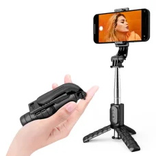 Mini Selfie Stick (Q11) - Stabil Állvány Bluetooth Távirányítóval, 360 Fokos Forgathatóság, Rozsdamentes Acél, 74cm - Fekete Techsuit