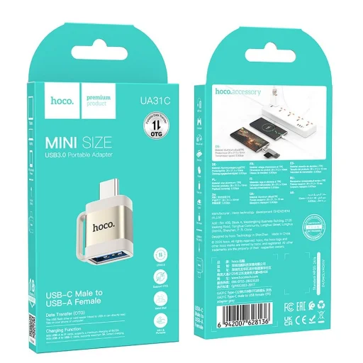Adapter OTG USB-C - USB-A Hoco 3A UA31C szürke - 5