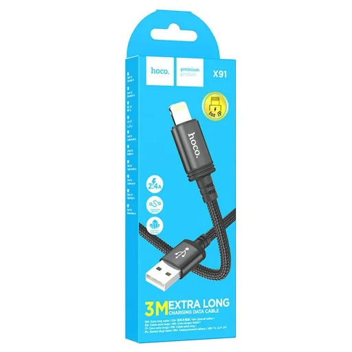 Lightning USB kábel Hoco 2,4A 3 m fekete - 9