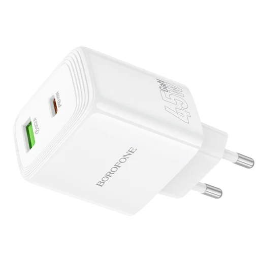 Borofone Fali töltő BN30 Cargador GaN - USB + Type C - QC 3.0 PD 45W fehér - 2