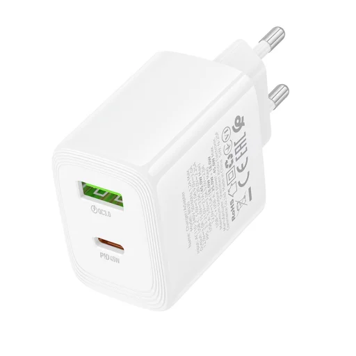 Borofone Fali töltő BN30 Cargador GaN - USB + Type C - QC 3.0 PD 45W fehér - 3