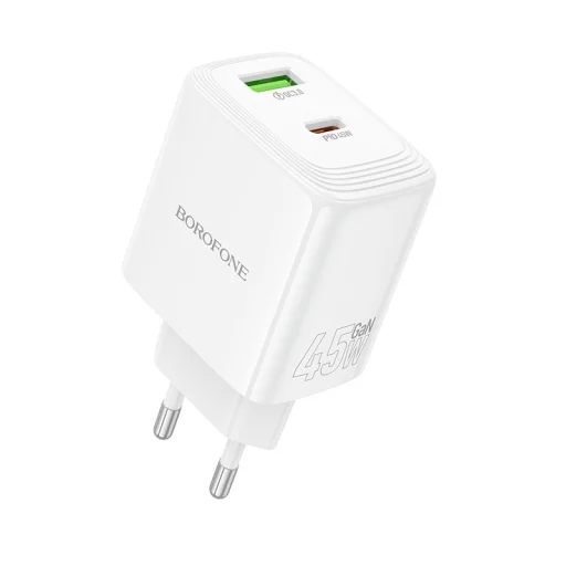 Borofone Fali töltő BN30 Cargador GaN - USB + Type C - QC 3.0 PD 45W fehér - 1