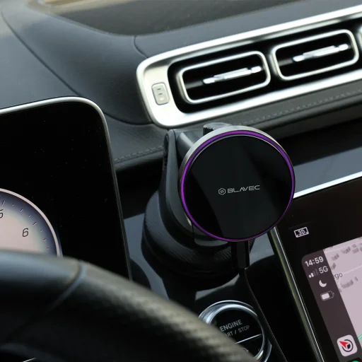 Blavec autós telefontartó BHC-01A mágneses vezeték nélküli töltéssel szélvédőre és műszerfalra (BHC01A-MWIB) fekete - 5