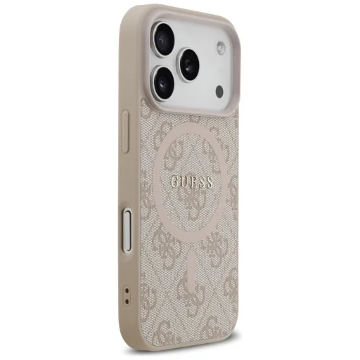 Guess PU kožené 4G farebný krúžok MagSafe puzdro pre iPhone 17 Pro ružové - 4