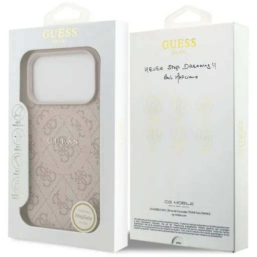 Guess PU kožené 4G farebný krúžok MagSafe puzdro pre iPhone 17 Pro ružové - 8