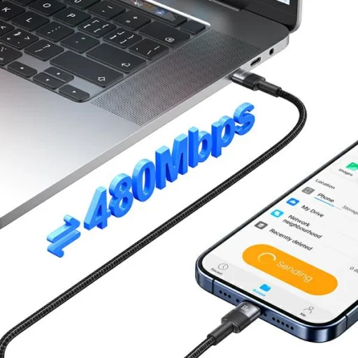 USAMS Kábel USB-C to USB-C 60W 1.2m Gyors Töltés acél/árnyalat SJ724USBSG01 (US-SJ724) - 4