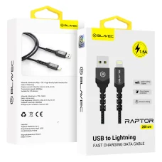 Blavec Cable Raptor fonott - USB to Lightning - 1,5A 2 méter (CRA-UL15BG20) fekete-szürke