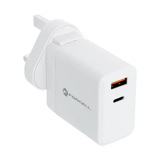 Forcell F-Energy 3 az 1-ben USB C + USB A QC4.0 PD 3A 45W három cserélhető csatlakozóval (EU / UK / US) TFK-TC-45WPDAC fehér hálózati USB-C töltő adapter - 9