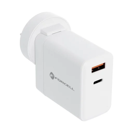 Forcell F-Energy 3 az 1-ben USB C + USB A QC4.0 PD 3A 45W három cserélhető csatlakozóval (EU / UK / US) TFK-TC-45WPDAC fehér hálózati USB-C töltő adapter - 10
