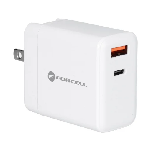 Forcell F-Energy 3 az 1-ben USB C + USB A QC4.0 PD 3A 45W három cserélhető csatlakozóval (EU / UK / US) TFK-TC-45WPDAC fehér hálózati USB-C töltő adapter - 2