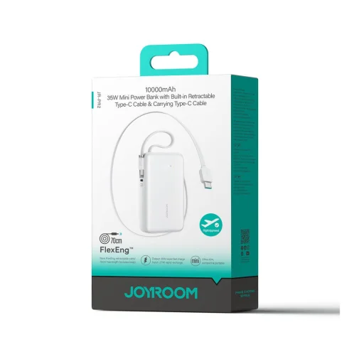Joyroom JR-PR2 35W 10000mAh Powerbank visszahúzható USB-C kábellel és beépített Lightning kábellel - fehér - 2