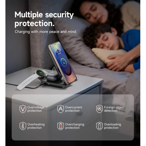 SURITCH 3in1 töltőállomás Samsunghoz, 15W összecsukható vezeték nélküli – Galaxy S26/S25/S24/S23/S22/S21/Z, Galaxy Watch 7/6/5/4/3 és Galaxy Buds, fekete (EU) - 7