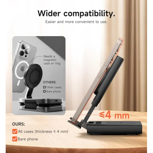 SURITCH 3in1 töltőállomás Samsunghoz, 15W összecsukható vezeték nélküli – Galaxy S26/S25/S24/S23/S22/S21/Z, Galaxy Watch 7/6/5/4/3 és Galaxy Buds, fekete (EU) - 4