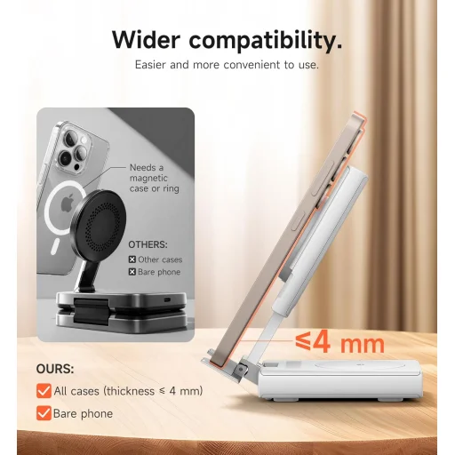 SURITCH 3in1 töltőállomás Samsunghoz, 15W összecsukható vezeték nélküli – Galaxy S26/S25/S24/S23/S22/S21/Z, Galaxy Watch 7/6/5/4/3 és Galaxy Buds, fehér (EU) - 3