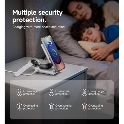 SURITCH 3in1 töltőállomás Samsunghoz, 15W összecsukható vezeték nélküli – Galaxy S26/S25/S24/S23/S22/S21/Z, Galaxy Watch 7/6/5/4/3 és Galaxy Buds, fehér (EU) - 4