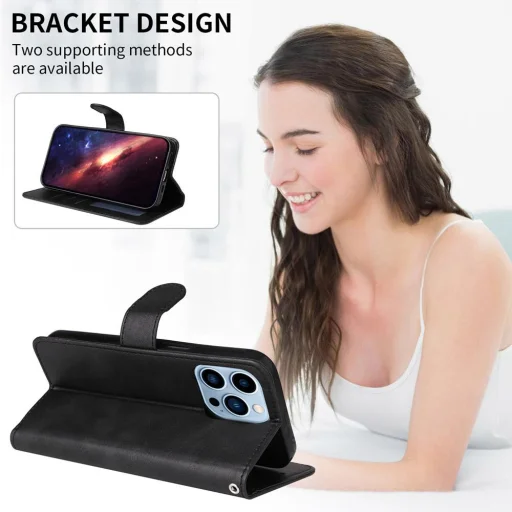 Honor X5c Plus klasszikus PU bőr fliptok (fekete) - 6