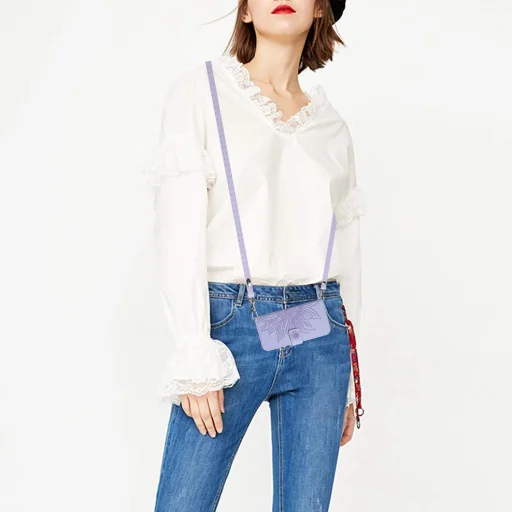 Honor X5c Plus bőrhatású, napraforgó mintás tok nyakpánttal (lila) flip - 3