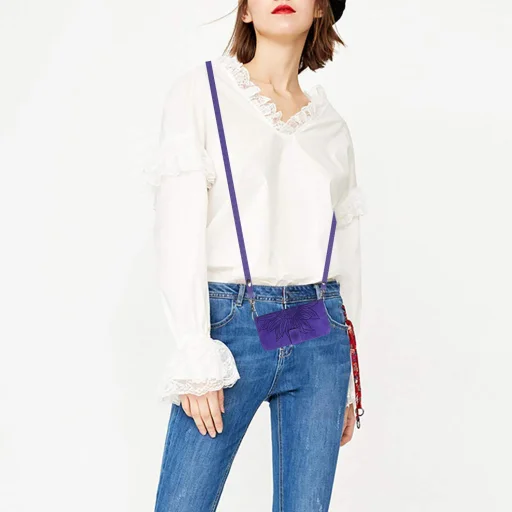 Honor X5c Plus bőrhatású, napraforgó mintás tok nyakpánttal (sötét lila) flip - 3