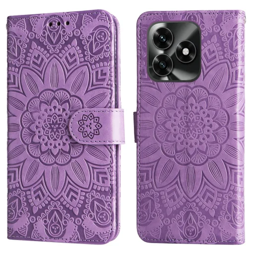 Honor X5c Plus dombornyomott napraforgó mintás bőrtok (lila) flip - 2