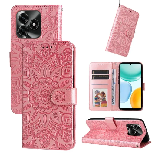 Honor X5c Plus dombornyomott napraforgó mintás bőrtok (rózsaszín) flip - 1