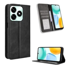 Honor X5c Plus mágneses, retro mintázatú PU flip bőrtok (fekete)