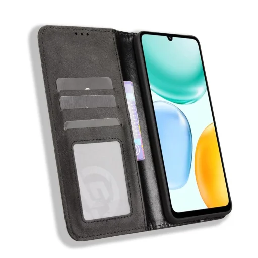 Honor X5c Plus mágneses, retro mintázatú PU flip bőrtok (fekete) - 5