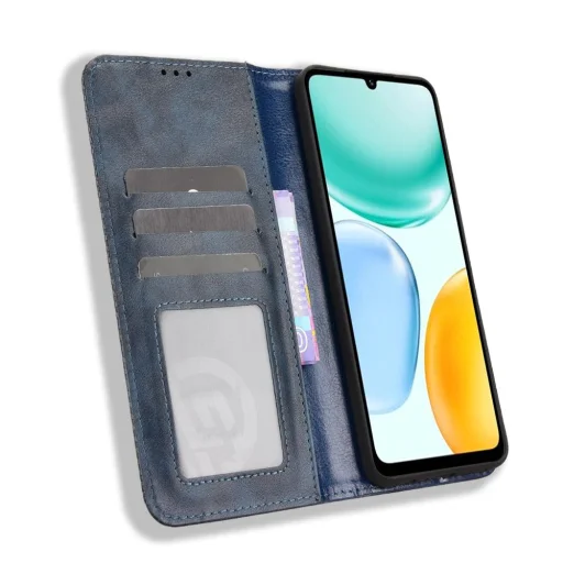 Honor X5c Plus mágneses, retro mintázatú PU flip bőrtok (sötétkék) - 5