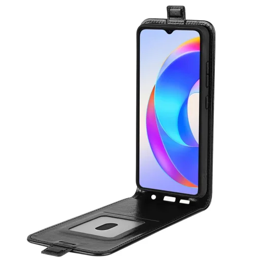 Honor X5c Plus R64 mintázatú, fentről lefelé nyíló flip PU bőrtok (fekete) - 2