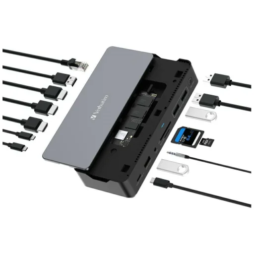Adapter Verbatim 15 az 1-ben USB-C Pro dokkolóállomás 2xHDMI/1xRJ45/4xUSB-A/3xUSB-C/1xSD/1xmicroSD/1xAudio - 1