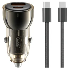 Car Charger XO DESIGN CC60, 60W, 3A, 1 x USB-A - 1 x USB-C, USB-C kábellel, Fekete