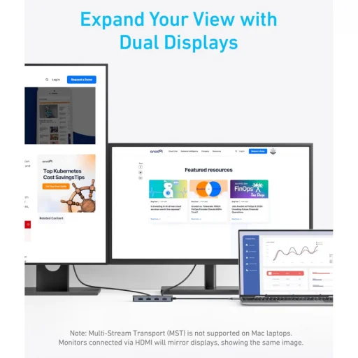 USB-C Hub Anker, 1 x USB-A 3.2 - 3 x USB-A - 1 x USB-C - 2 x HDMI, Szürke A83740A2 - 3