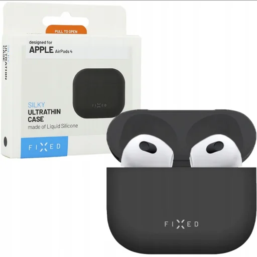 AirPods 4 Fekete Fixed Silky tok (FIXSIL-1473-BK) - 3